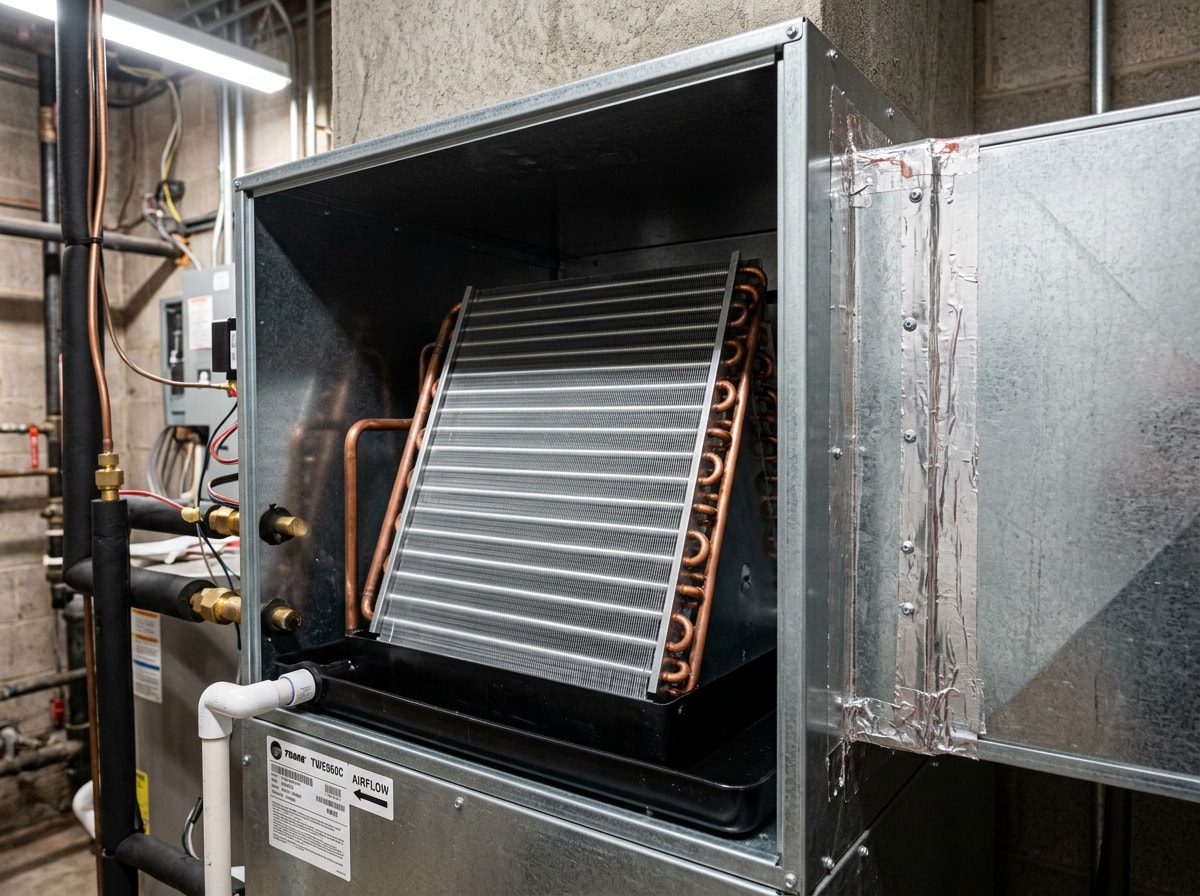 Clean evaporator coil and sealed ductwork after a completed AC duct and coil cleaning service