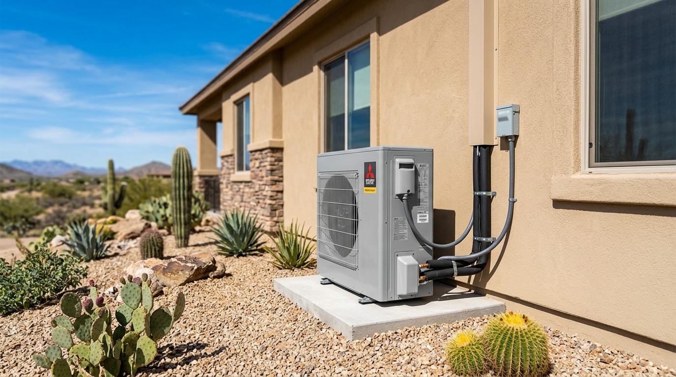 Outdoor heat pump unit installed at a Florence, AZ home